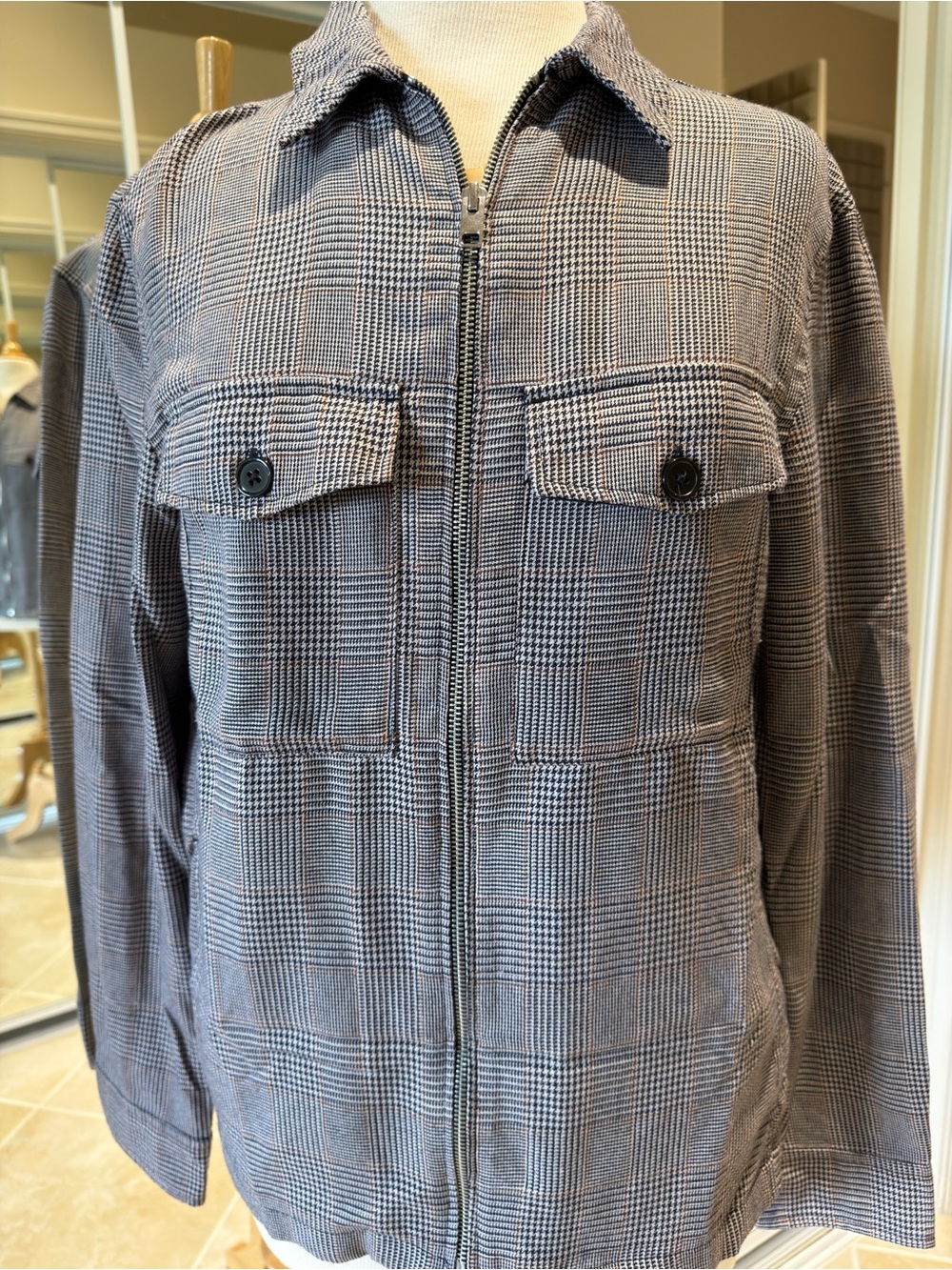 H&M Women's Black and Gray Plaid Utility Jacket